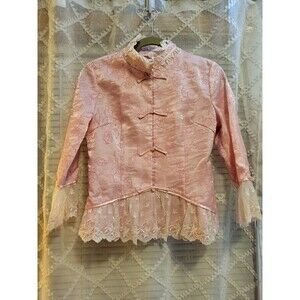 Oriental Satinette Asian Kids L Pink White Lace Cosplay Tang Lee Martial Jacket